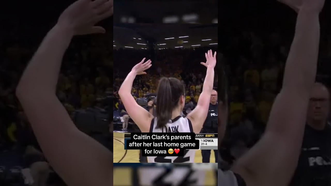 Caitlin Clark’s parents watching her salute the crowd after her final home game for Iowa 🥹❤️