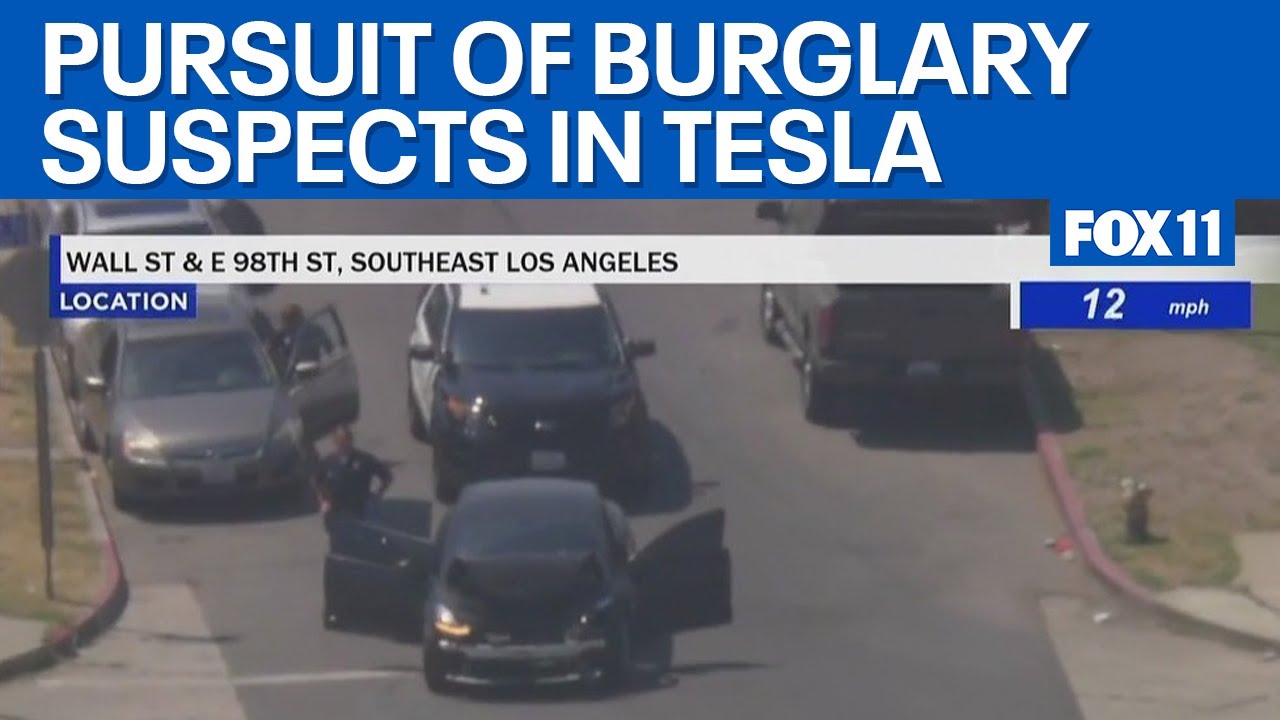 Pursuit of burglary suspects in Tesla ends in South LA crash