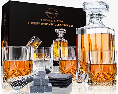 LIGHTEN LIFE Whiskey Decanter Set with Bar Accessories,Crystal Whiskey Decanter and Glass Set in Gift Box,Non Lead Bourbon Decanter Set for Rum Scotch,Wedding Anniversary Birt Lighten Life Whiskey Decanter Set With Bar Accessories,Crystal Whiskey Decanter And Glass Set In Gift Box,Non Lead Bourbon Decanter Set For Rum Scotch,Wedding Anniversary Birt
